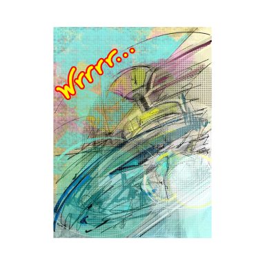 Abstract illustration featuring dynamic lines and vibrant colors with the text "Wrrrr..."