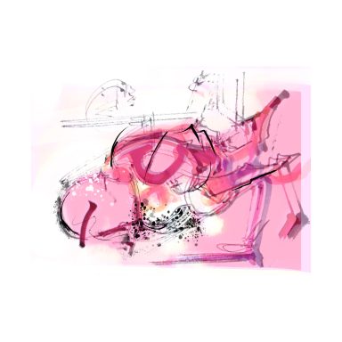 Abstract artwork with soft pink tones and dynamic, flowing lines.